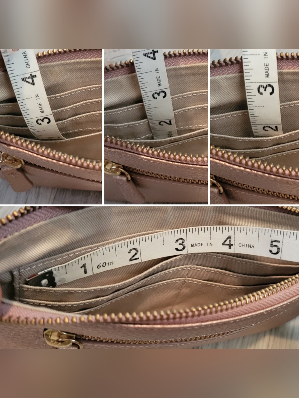 14th & Union Metallic Rose Gold Pebble Leather Wristlet Gold Accents, 8.5"x4.5" - Picture 10 of 15